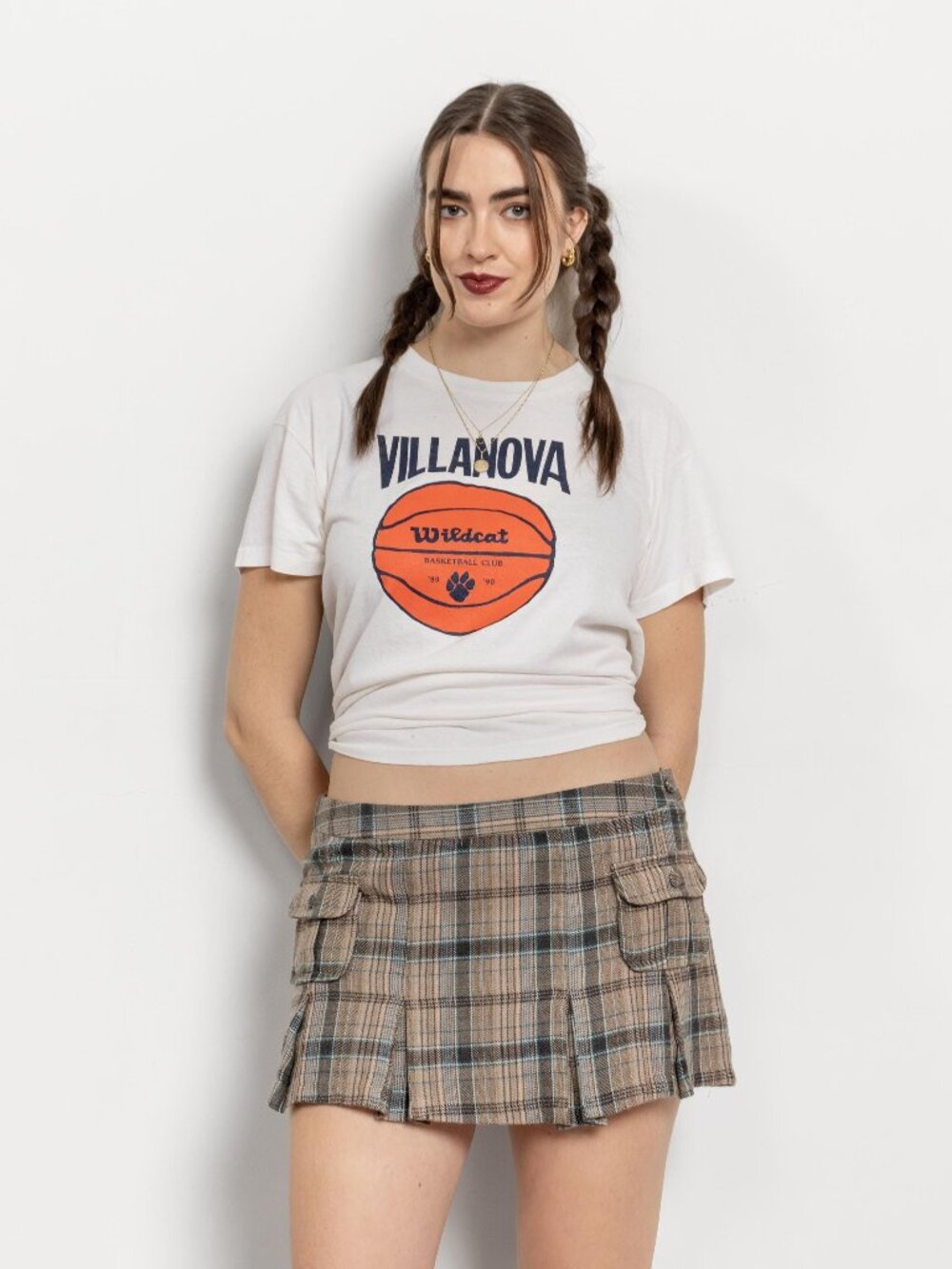 Y2K Plaid Mini Skirt, Low Rise Pleated Schoolgirl Style / M L / 41 Inch Hips